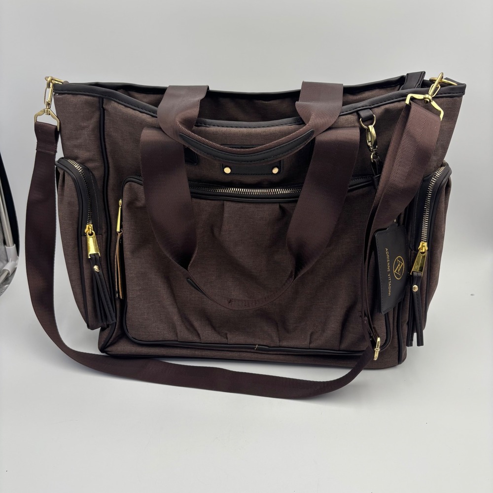 Adrienne Vittadini Travel Tote Bag Large Brown Excellent Multi-Pocket Carry-On